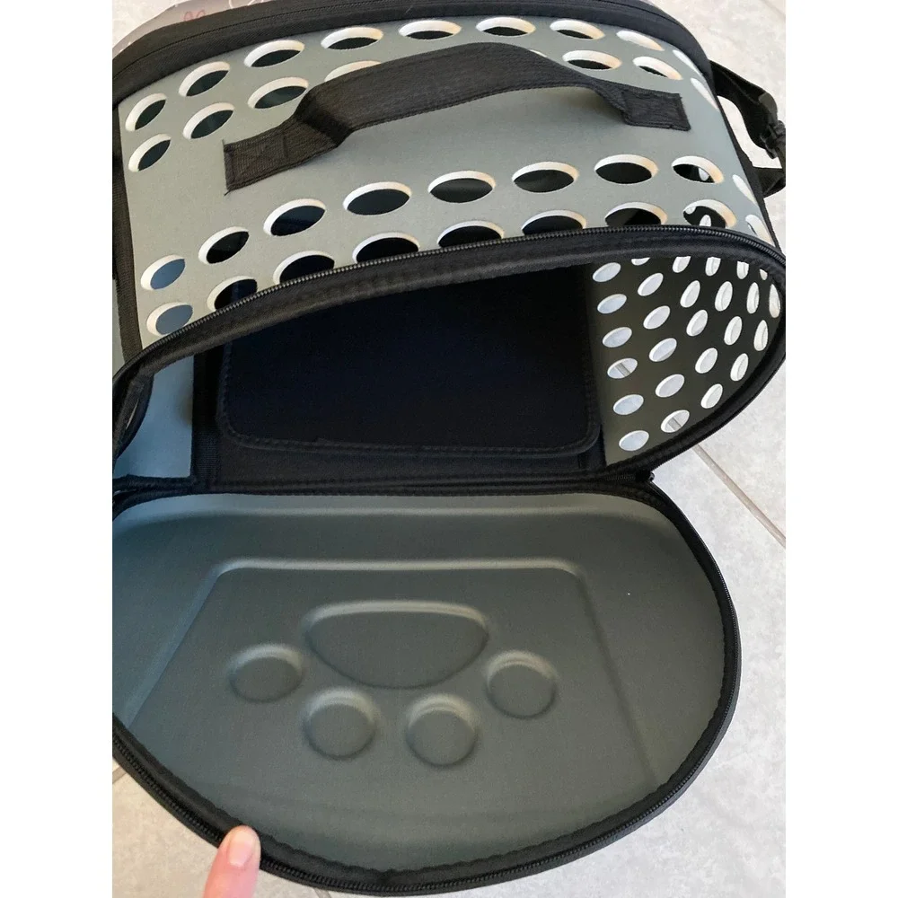 Gray Floral Paw Print Soft Sided Pet Carrier Small Dog Cat Travel Bag Mesh Vent